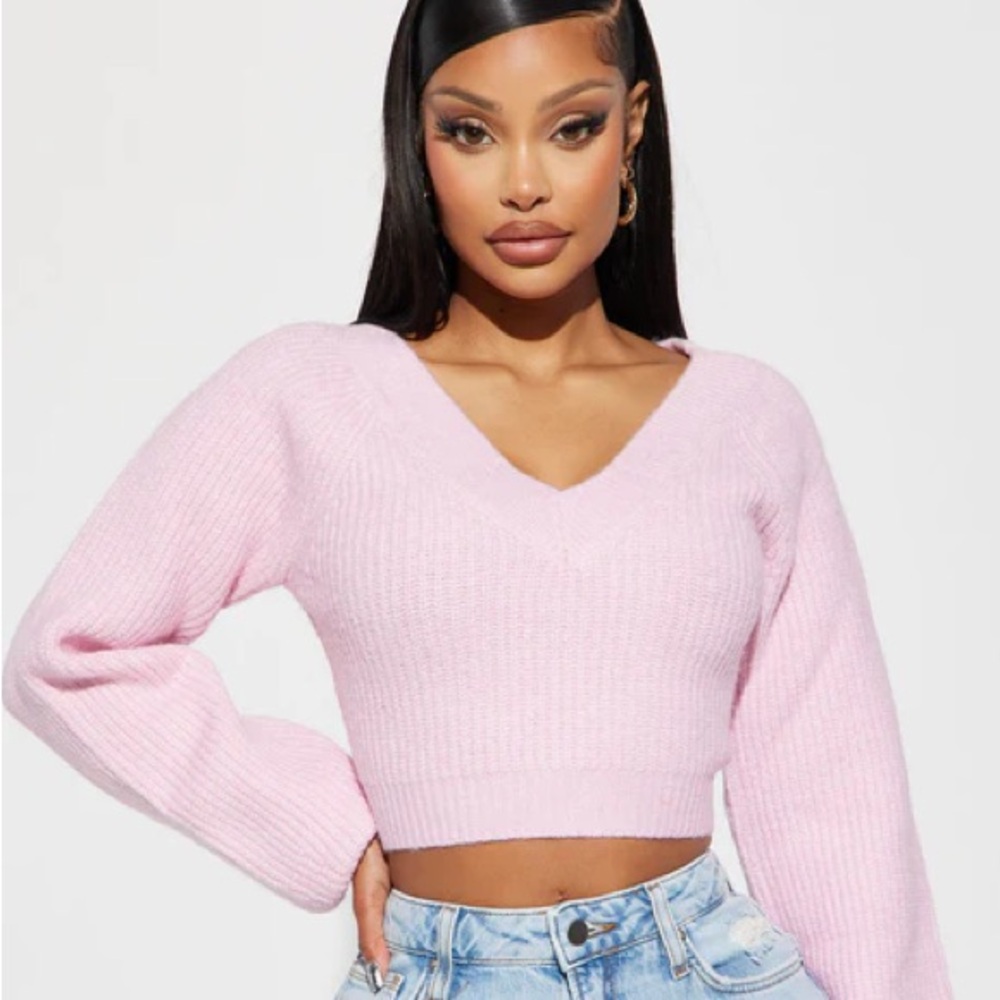 Fashion Nova Light Pink V-Neck Sweater